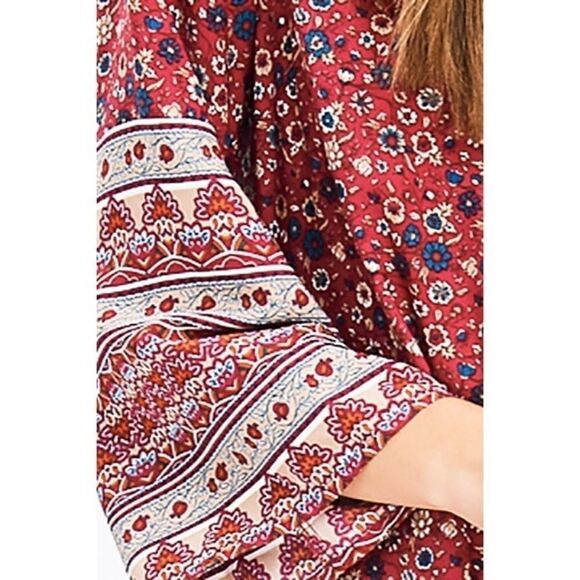 Burgundy Floral Ethnic Print Boho Mini Dress - Picture 6 of 10